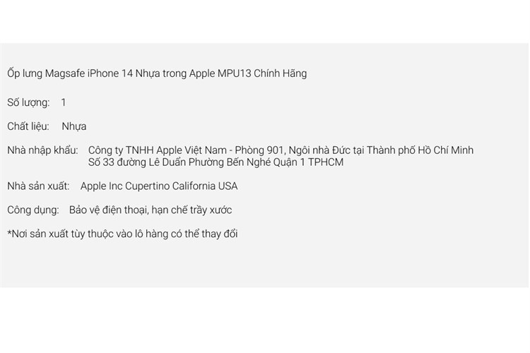 Ốp lưng Magsafe iPhone 14 Nhựa trong Apple MPU13 Chính Hãng Màu Trắng