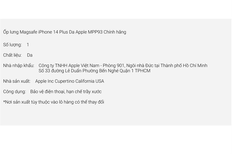 Ốp lưng Magsafe iPhone 14 Plus Da Apple MPP93 Chính hãng Màu Đen