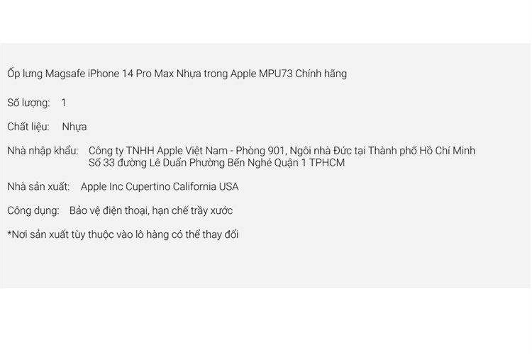 Ốp lưng Magsafe iPhone 14 Pro Max Nhựa trong Apple MPU73 Chính hãng Màu Trắng