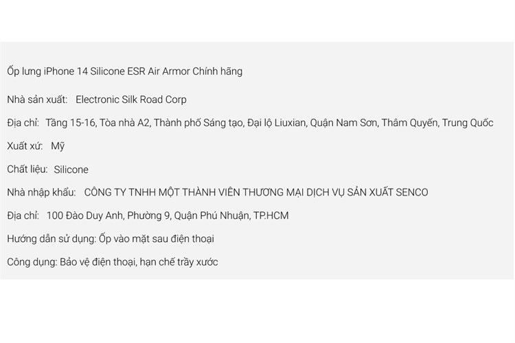 Ốp lưng iPhone 14 Silicone ESR Air Armor Chính hãng Màu Trắng