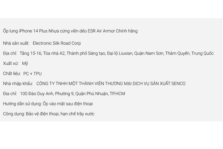 Ốp lưng iPhone 14 Plus Nhựa cứng viền dẻo ESR Air Armor Chính hãng Màu Trắng
