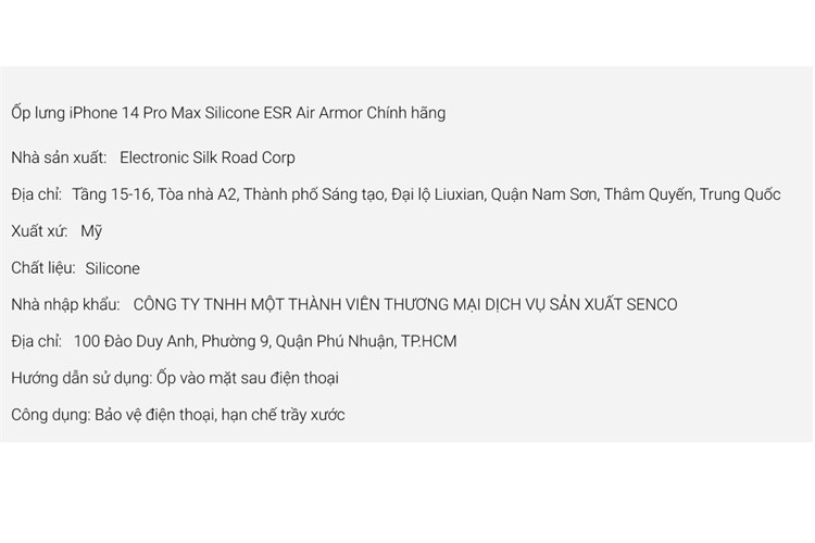 Ốp lưng iPhone 14 Pro Max Silicone ESR Air Armor Chính hãng Màu Trắng