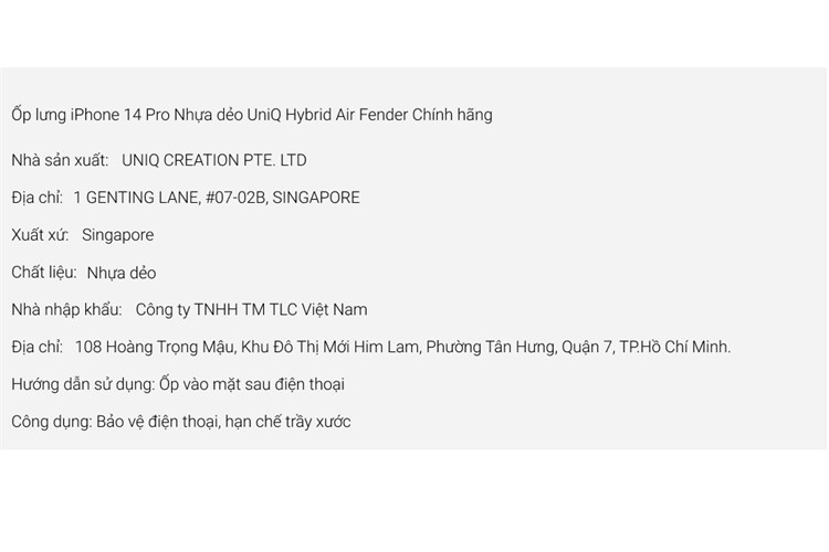 Ốp lưng iPhone 14 Pro Nhựa dẻo UniQ Hybrid Air Fender Chính hãng Màu Trắng