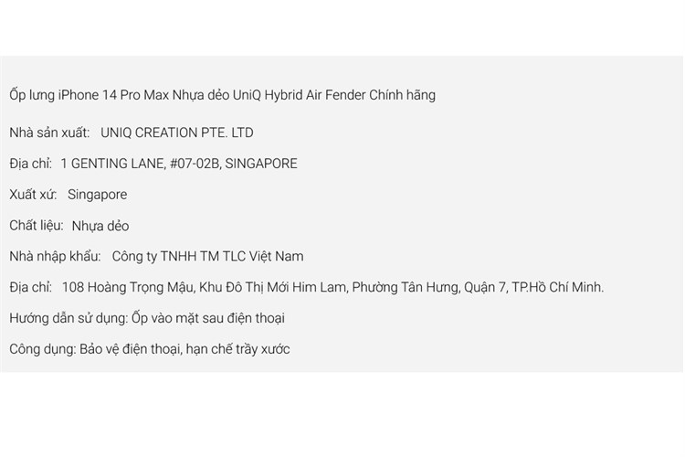 Ốp lưng iPhone 14 Pro Max Nhựa dẻo UniQ Hybrid Air Fender Chính hãng Màu Trắng