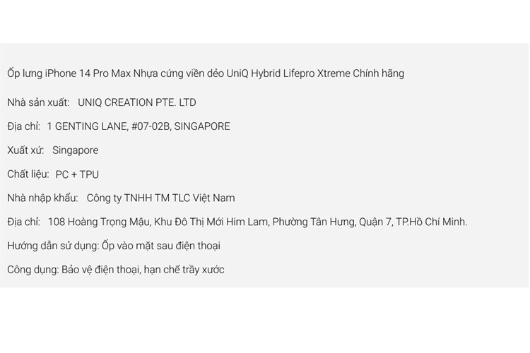 Ốp lưng iPhone 14 Pro Max Nhựa cứng viền dẻo UniQ Hybrid Lifepro Xtreme Chính hãng Màu Màu kết hợp