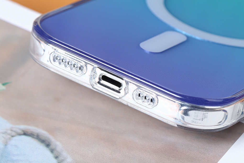 Ốp lưng MagSafe iPhone 14 Pro Kính viền dẻo GLASS GRA-SIMPLE JM Màu Xanh tím