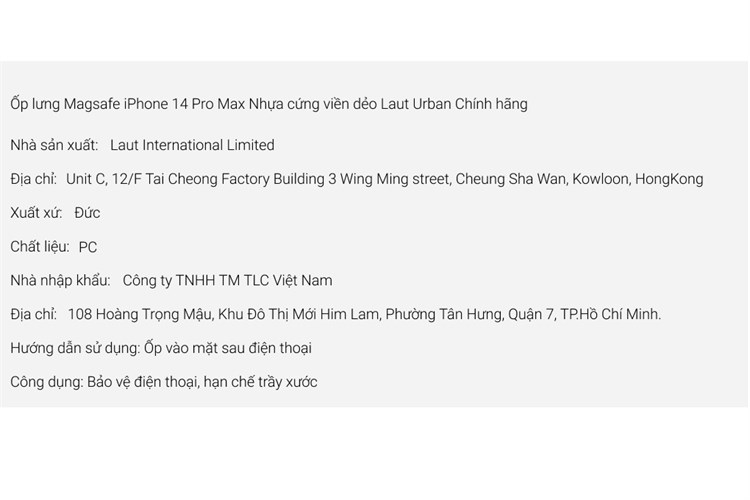 Ốp lưng Magsafe iPhone 14 Pro Max Nhựa cứng viền dẻo Laut Urban Chính hãng Màu Đen