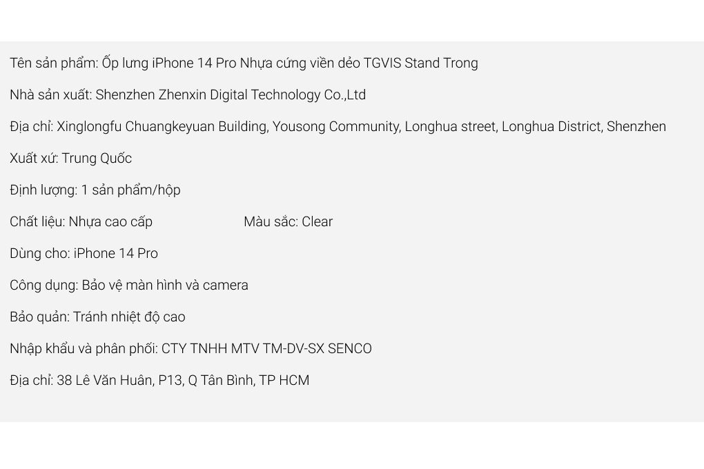 Ốp lưng iPhone 14 Pro Nhựa cứng viền dẻo TGVIS Stand Chính hãng Màu Trắng