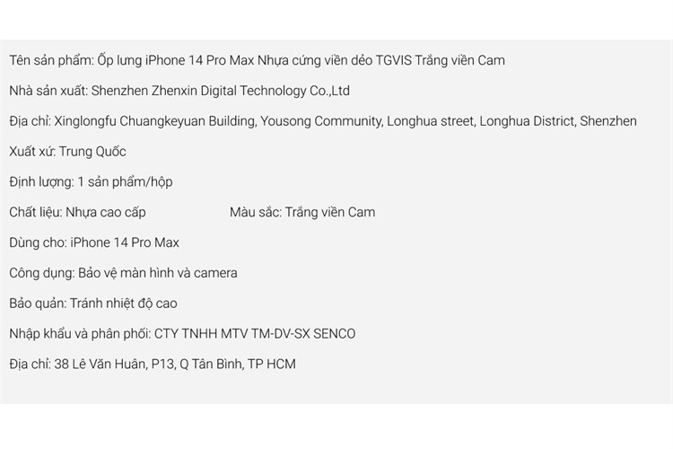 Ốp lưng iPhone 14 Pro Max Nhựa cứng viền dẻo TGVIS Chính hãng Màu Trắng