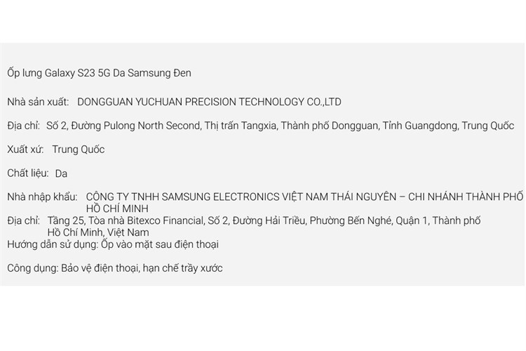 Ốp lưng Galaxy S23 Da Samsung Chính hãng Màu Đen