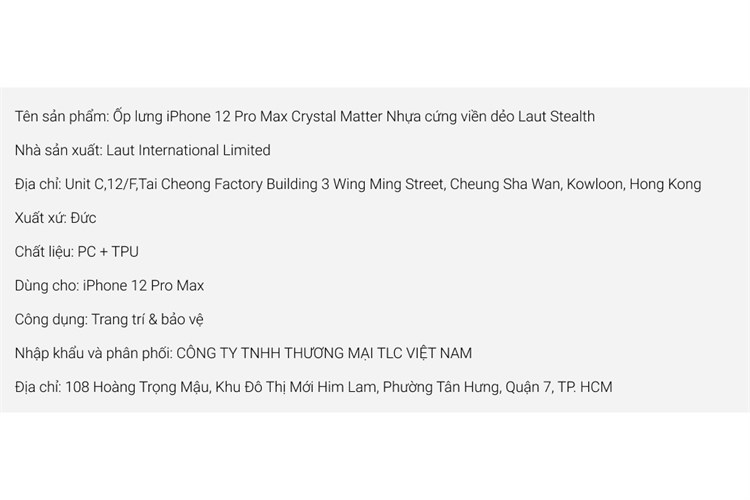 Ốp lưng iPhone 12 Pro Max Nhựa cứng viền dẻo Laut Crystal Matter Chính hãng Màu Xám