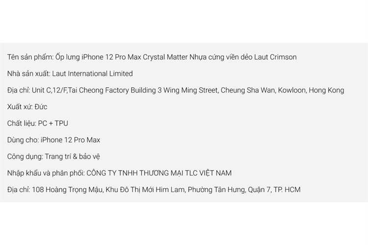 Ốp lưng iPhone 12 Pro Max Nhựa cứng viền dẻo Laut Crystal Matter Chính hãng Màu Đỏ đô