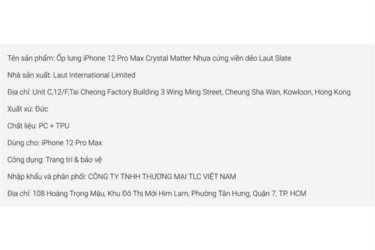 Ốp lưng iPhone 12 Pro Max Nhựa cứng viền dẻo Laut Crystal Matter Chính hãng Màu Đen