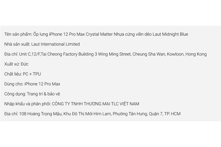 Ốp lưng cho iPhone 12 Pro Max Nhựa cứng viền dẻo Laut Crystal Matter Màu Xanh đen đậm