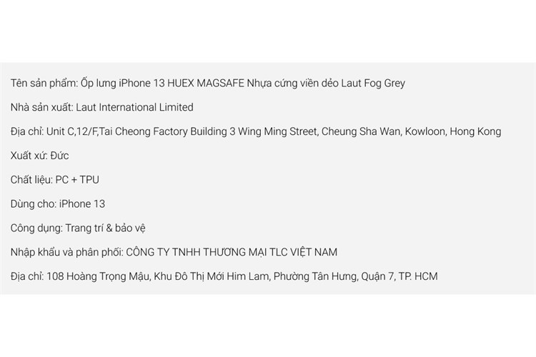 Ốp lưng MagSafe iPhone 13 Nhựa cứng viền dẻo Laut HUEX Chính hãng Màu Xám