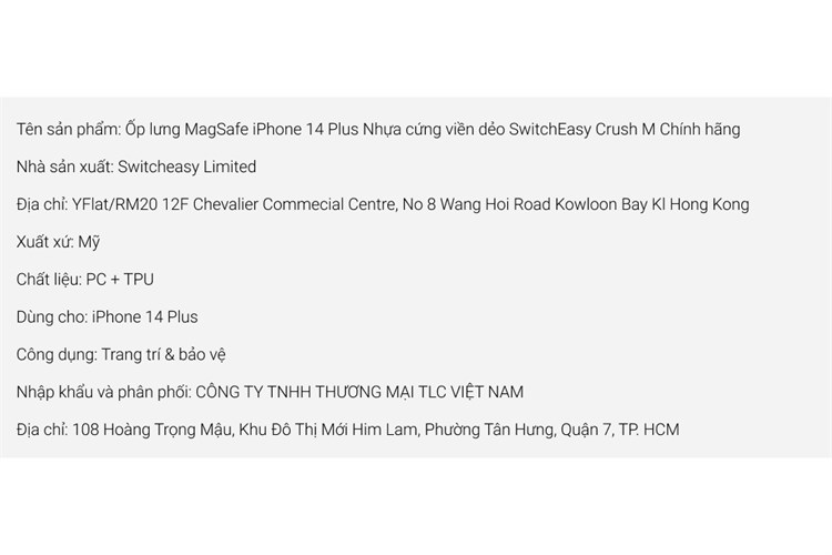 Ốp lưng MagSafe iPhone 14 Plus Nhựa cứng viền dẻo SwitchEasy Crush M Chính hãng Màu Trắng