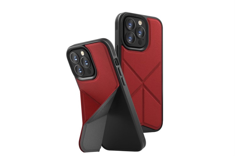 Ốp lưng MagSafe iPhone 13 Pro Max Nhựa cứng viền dẻo da PU UNIQ HYBRID Chính hãng Màu Đỏ đô