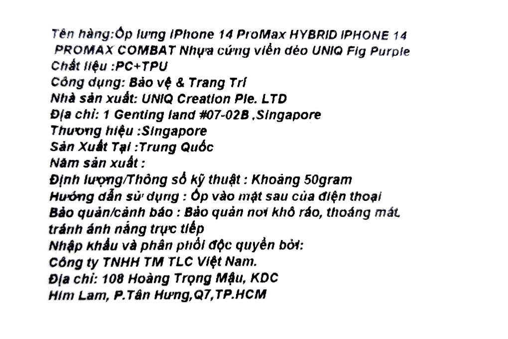Ốp lưng iPhone 14 Pro Max Nhựa cứng viền dẻo UNIQ HYBRID COMBAT Chính hãng Màu Tím