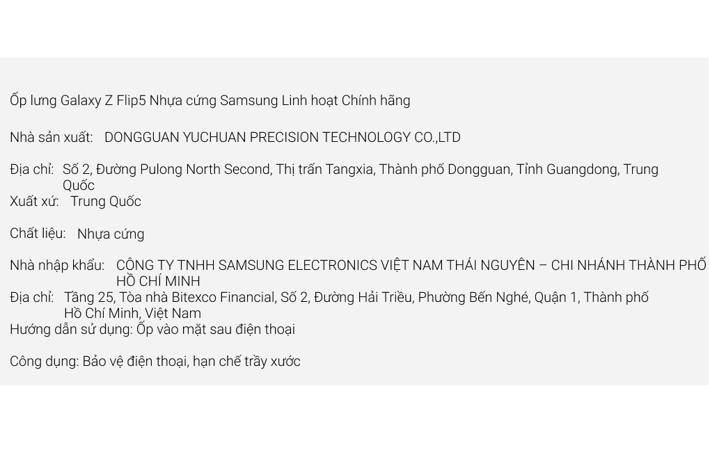 Ốp lưng Galaxy Z Flip5 Nhựa cứng Samsung Linh hoạt Chính hãng Màu Trắng