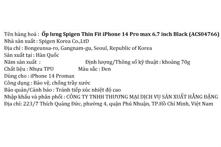 Ốp lưng iPhone 14 Pro Max Nhựa dẻo TPU Spigen Thin Fit Chính hãng Màu Đen