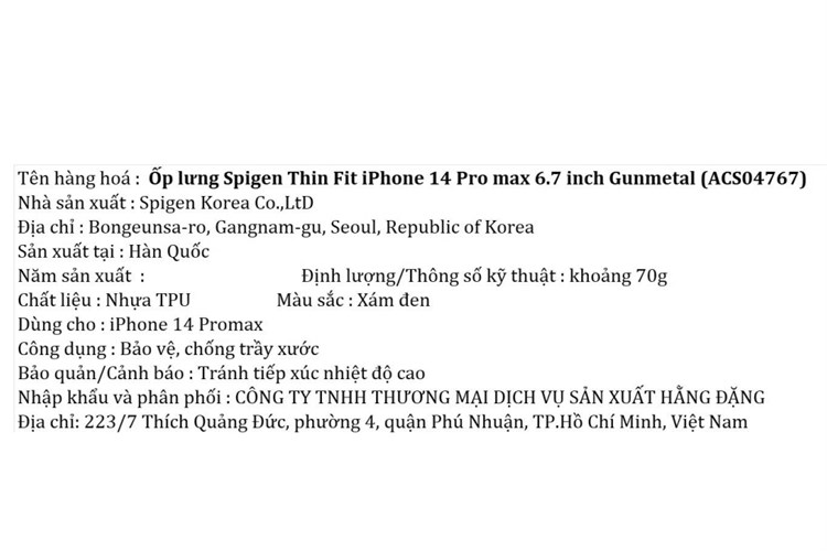 Ốp lưng iPhone 14 Pro Max Nhựa dẻo TPU Spigen Thin Fit Chính hãng Màu Xám đậm