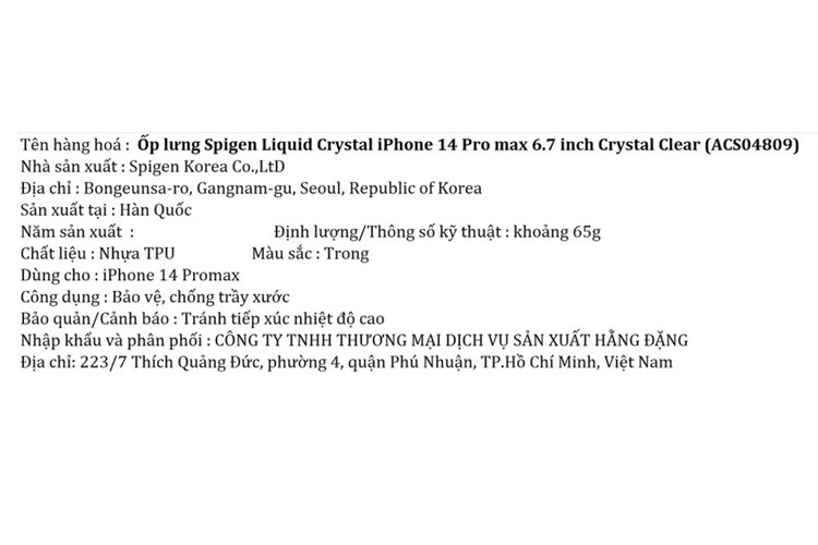 Ốp lưng iPhone 14 Pro Max Nhựa dẻo TPU Spigen Liquid Crystal Chính hãng Màu Trắng