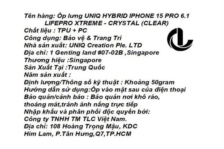 Ốp lưng iPhone 15 Pro Nhựa cứng viền dẻo UNIQ HYBRID Lifepro Xtreme Chính hãng Màu Trắng