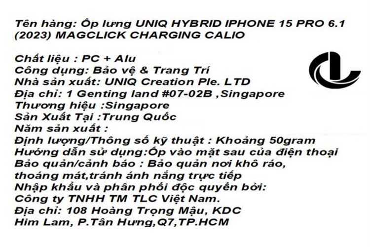 Ốp lưng MagSafe iPhone 15 Pro Nhựa cứng Alu UNIQ HYBRID MAGCLICK CHARGING CALIO Chính hãng Màu Trắng