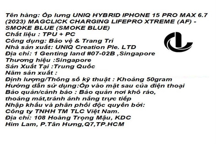 Ốp lưng MagSafe iPhone 15 Pro Max Nhựa cứng viền dẻo UNIQ HYBRID MAGCLICK CHARGING LIFEPRO XTREME (AF) Màu Xanh đen nhạt