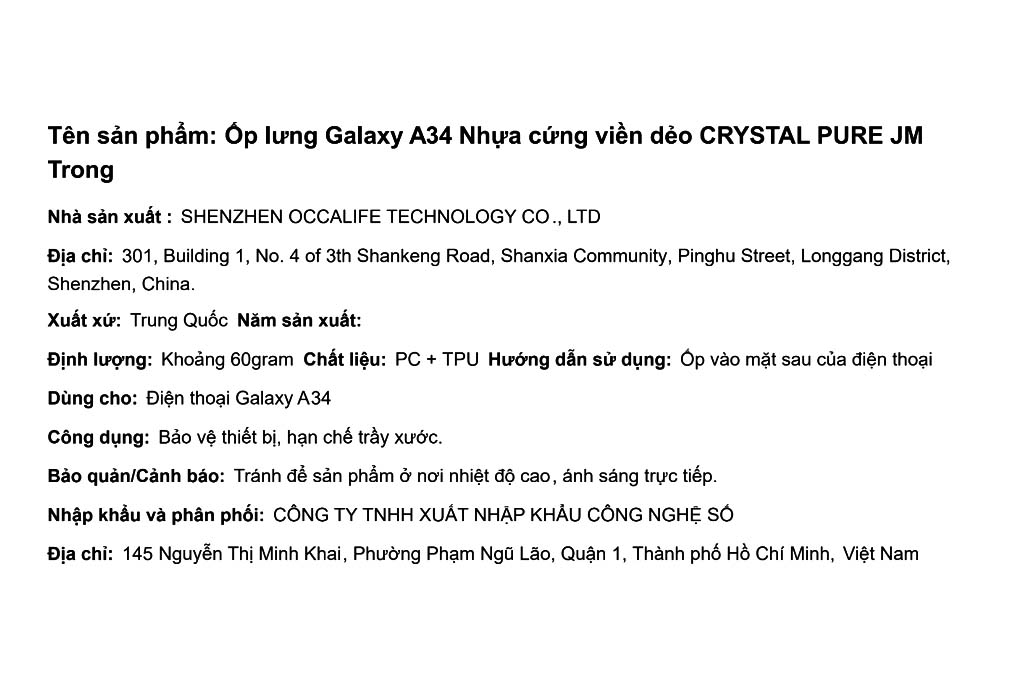 Ốp lưng Galaxy A34 Nhựa cứng viền dẻo JM CRYSTAL PURE Màu Trắng