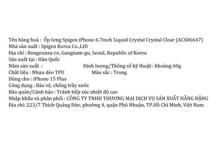 Ốp lưng iPhone 15 Plus Nhựa dẻo TPU Spigen Liquid Crystal ACS06647 Chính hãng Màu Trắng