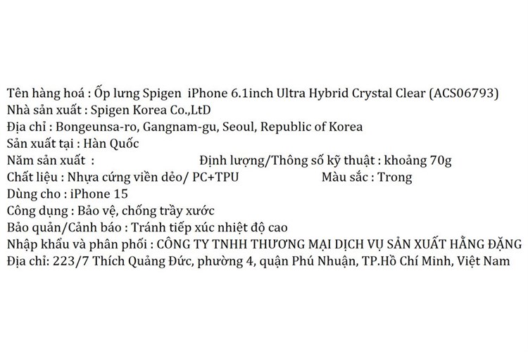 Ốp lưng iPhone 15 Nhựa cứng viền dẻo Spigen Ultra Hybrid ACS06793 Chính hãng Màu Trắng