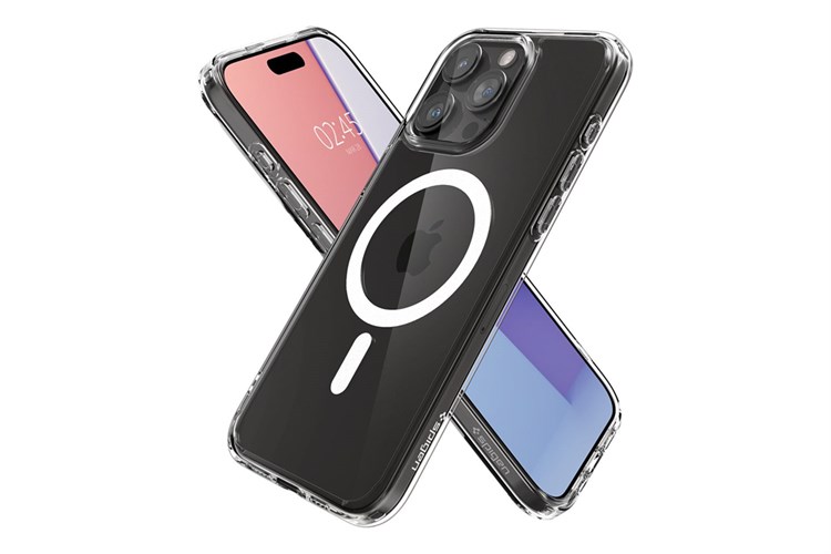 Ốp lưng MagSafe iPhone 15 Pro Max Nhựa cứng viền dẻo Spigen Crystal Hybrid MagFit ACS06450 Chính hãng Màu Trắng