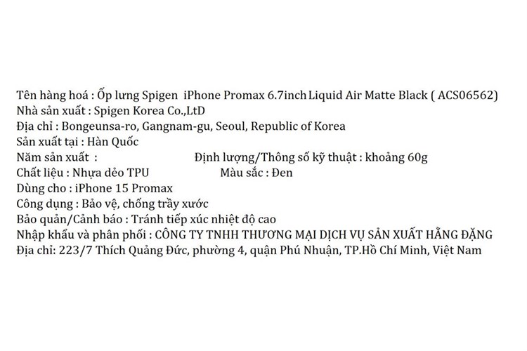 Ốp lưng iPhone 15 Pro Max Nhựa dẻo TPU Spigen Liquid Air ACS06562 Chính hãng Màu Đen