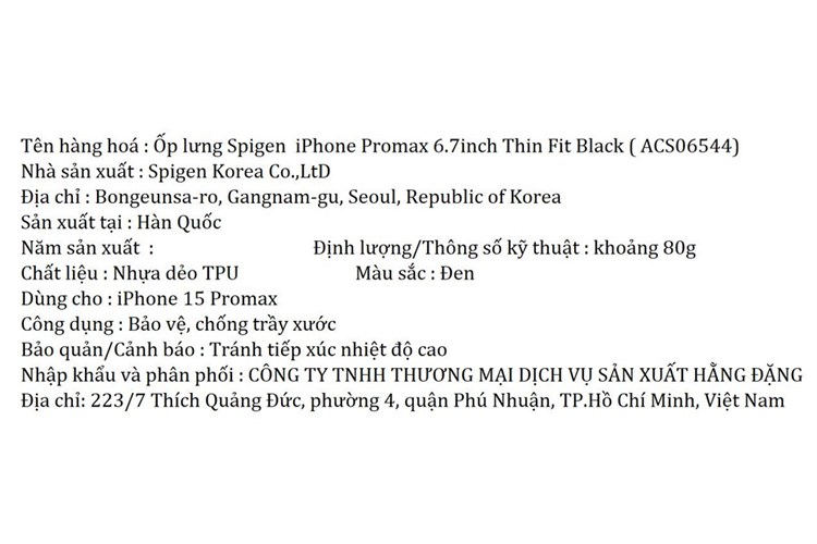 Ốp lưng iPhone 15 Pro Max Nhựa dẻo TPU Spigen Thin Fit ACS06544 Chính hãng Màu Đen