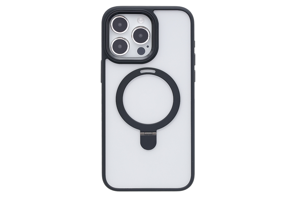 Ốp lưng MagSafe iPhone 15 Pro Max Nhựa cứng viền dẻo Mipow Ring Holder MC15C04-BK Chính hãng
