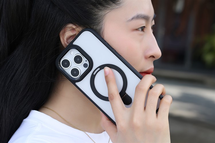 Ốp lưng MagSafe iPhone 15 Pro Max Nhựa cứng viền dẻo Mipow Ring Holder MC15C04-BK Chính hãng Màu Đen