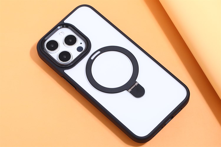 Ốp lưng MagSafe iPhone 15 Pro Max Nhựa cứng viền dẻo Mipow Ring Holder MC15C04-BK Chính hãng Màu Đen