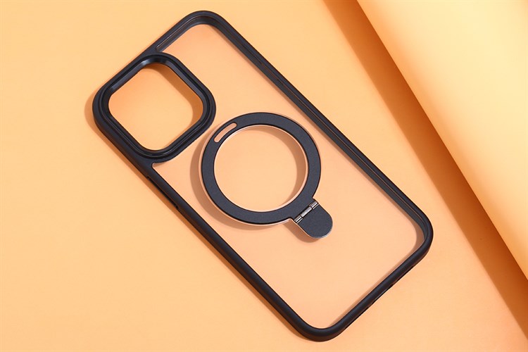 Ốp lưng MagSafe iPhone 15 Pro Max Nhựa cứng viền dẻo Mipow Ring Holder MC15C04-BK Chính hãng Màu Đen