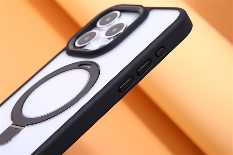 Ốp lưng MagSafe iPhone 15 Pro Max Nhựa cứng viền dẻo Mipow Ring Holder MC15C04-BK Chính hãng Màu Đen