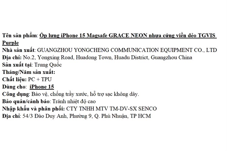 Ốp lưng MagSafe iPhone 15 Nhựa cứng viền dẻo TGVIS GRACE NEON Chính hãng Màu Tím