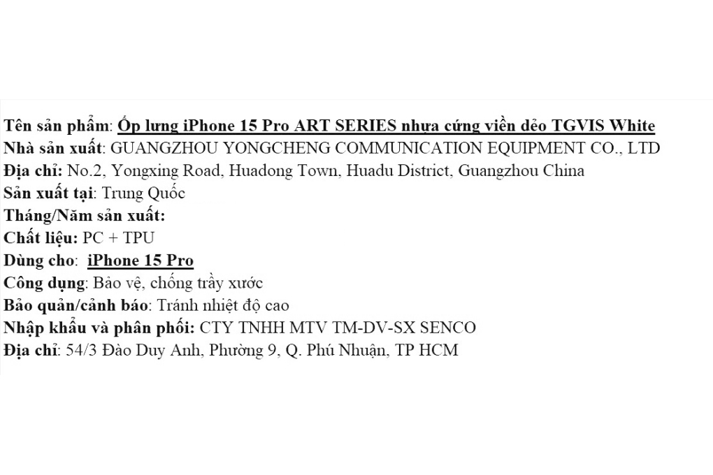 Ốp lưng iPhone 15 Pro Nhựa cứng viền dẻo TGVIS ART SERIES Chính hãng Màu Trắng