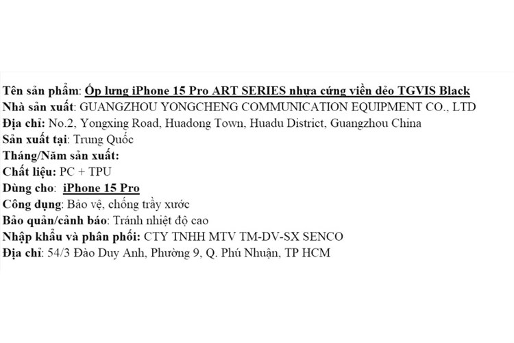 Ốp lưng iPhone 15 Pro Nhựa cứng viền dẻo TGVIS ART SERIES Chính hãng Màu Đen