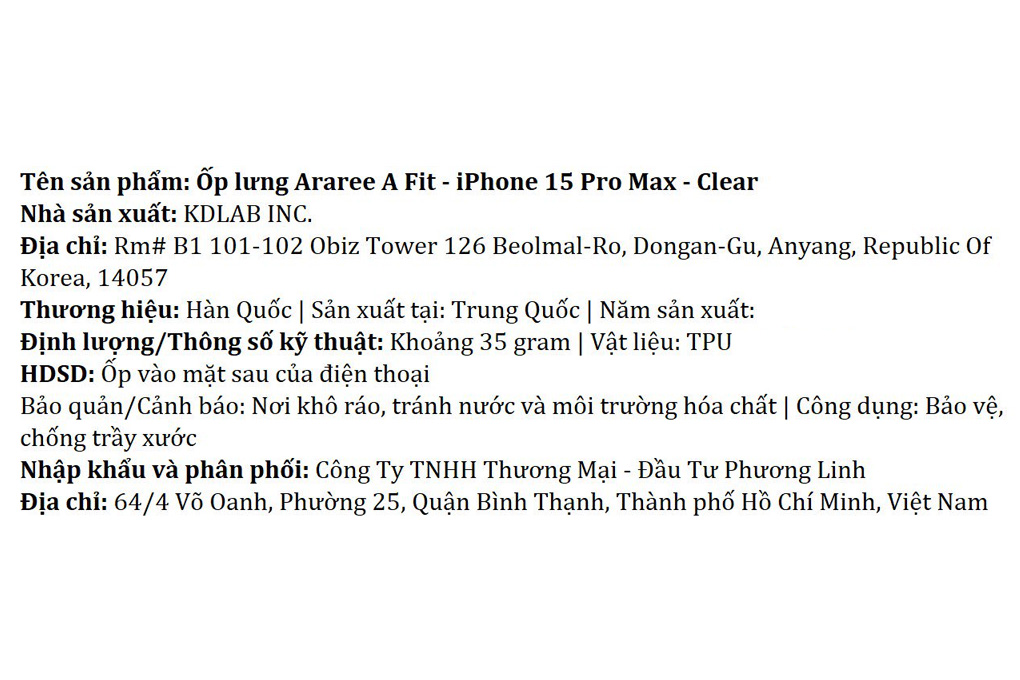 Ốp lưng iPhone 15 Pro Max Nhựa dẻo TPU Araree A Fit Màu Trắng