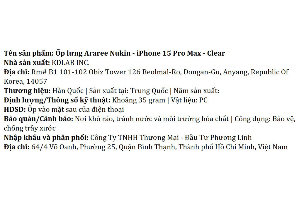 Ốp lưng iPhone 15 Pro Max Nhựa cứng PC Araree NUKIN Màu Trắng