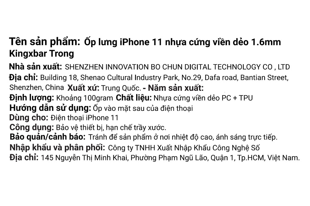Ốp lưng iPhone 11 Nhựa cứng viền dẻo 1.6mm Kingxbar Màu Trắng