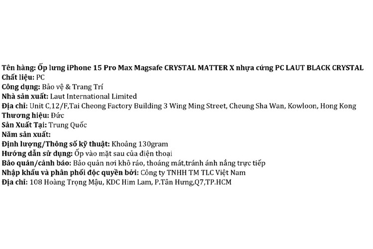 Ốp lưng MagSafe iPhone 15 Pro Max Nhựa cứng PC LAUT CRYSTAL MATTER X Chính hãng Màu Đen