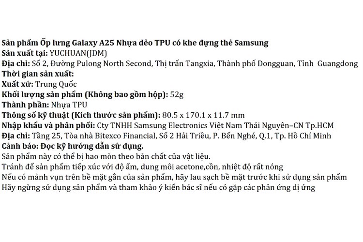 Ốp lưng Galaxy A25 Nhựa dẻo TPU Samsung có khe đựng thẻ Màu Đen