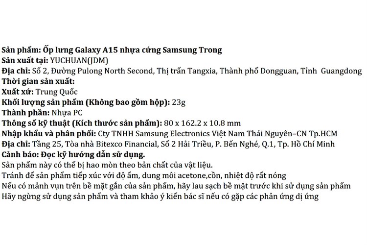 Ốp lưng Galaxy A15 Nhựa cứng Samsung Màu Trắng