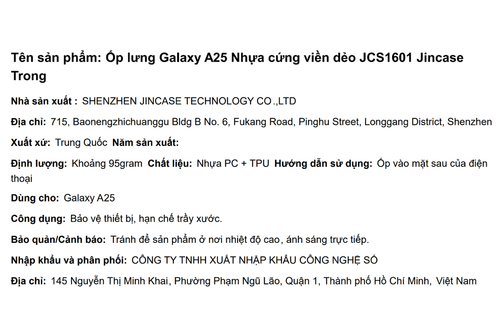Ốp lưng Galaxy A25 Nhựa cứng viền dẻo Jincase JCS1601 Màu Trắng
